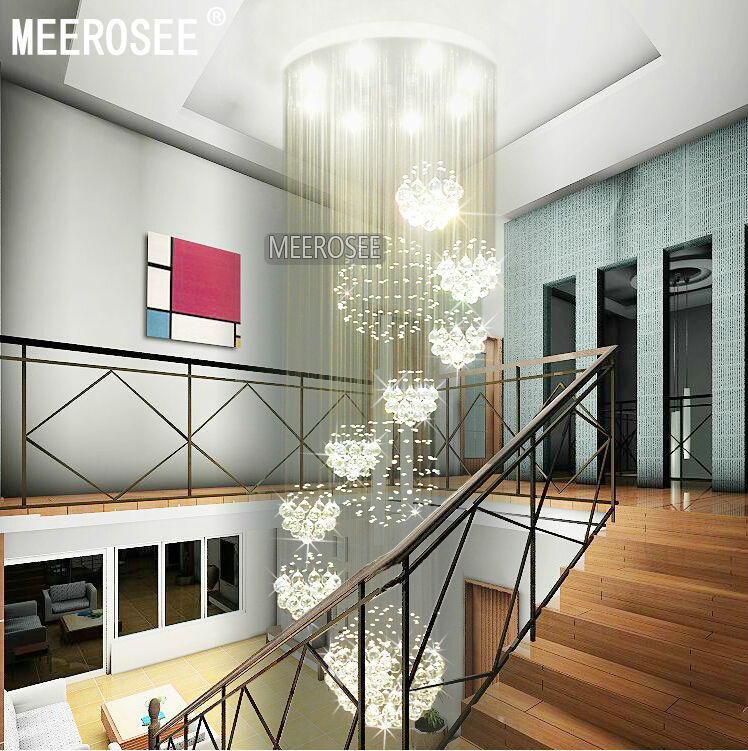 modern large crystal chandelier light fixture for lobby, staircase, stairs, foyer long spiral crystal light lustre ceiling lamp