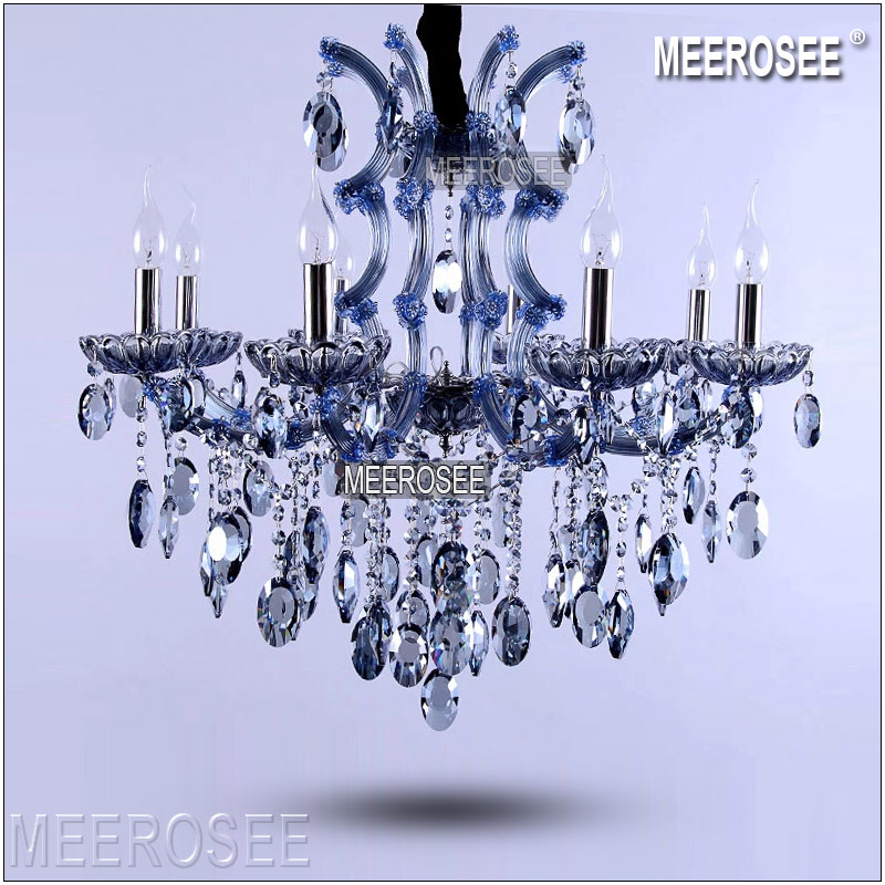 8 lights blue crystal chandelier light fixture maria theresa candle cristal lustre lamp for el,restaurant,living room md841