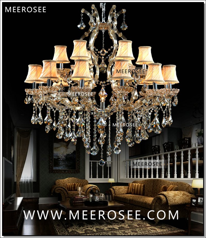 large lobby crystal chandelier light fixture hanging lamp el lighting deckenleuchten cristal lampadine md8475c-l12+6
