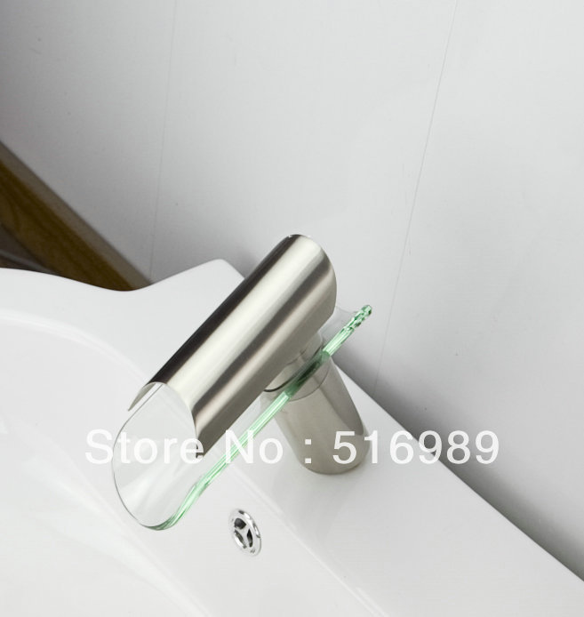 waterfall brushed nickel bathroom basin faucet single handle hole vanity sink sam52