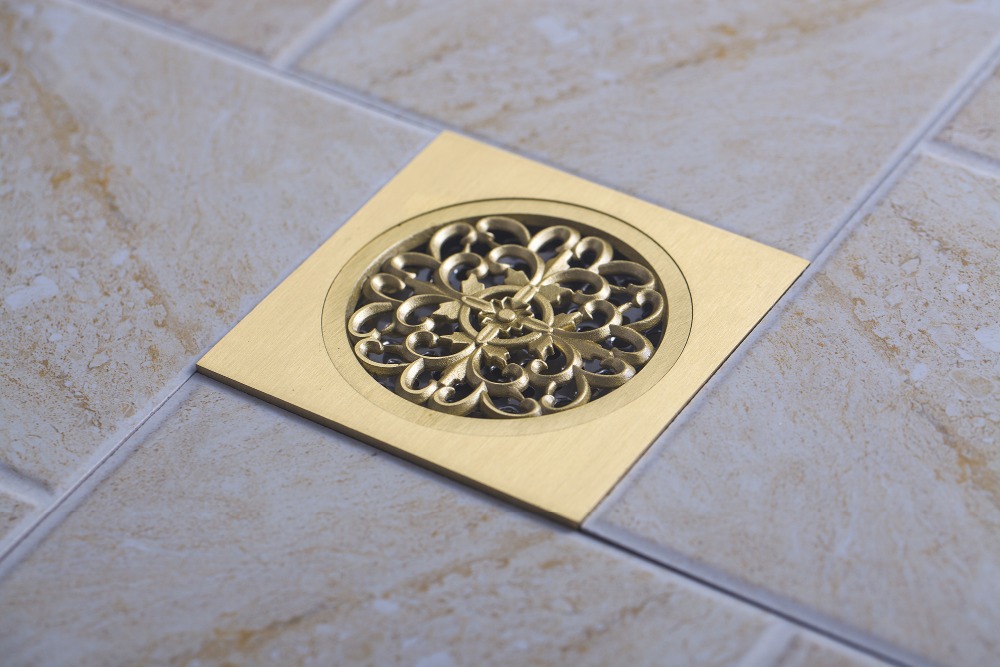 5405 unique design brass kitchen and bathroom accessories polished golden bathroom facilities bathroom square floor drain
