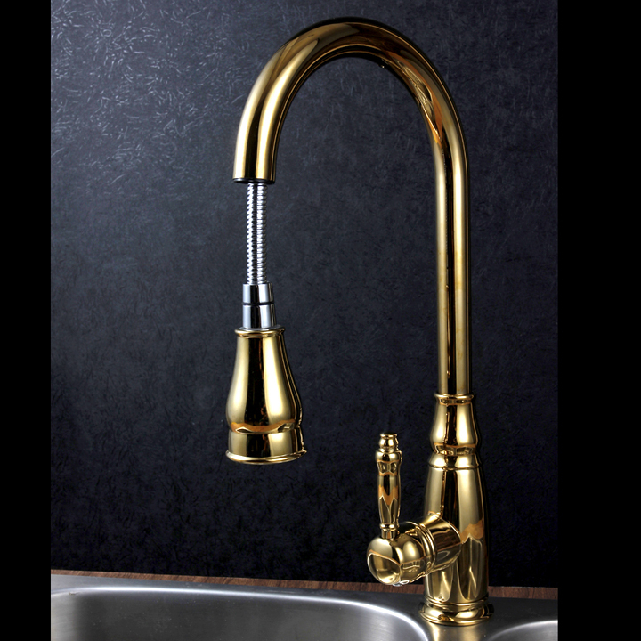 kitchen mixer golden brass kitchen faucet pull out sink deck mounted water tap torneira cozinha robinet cuisine
