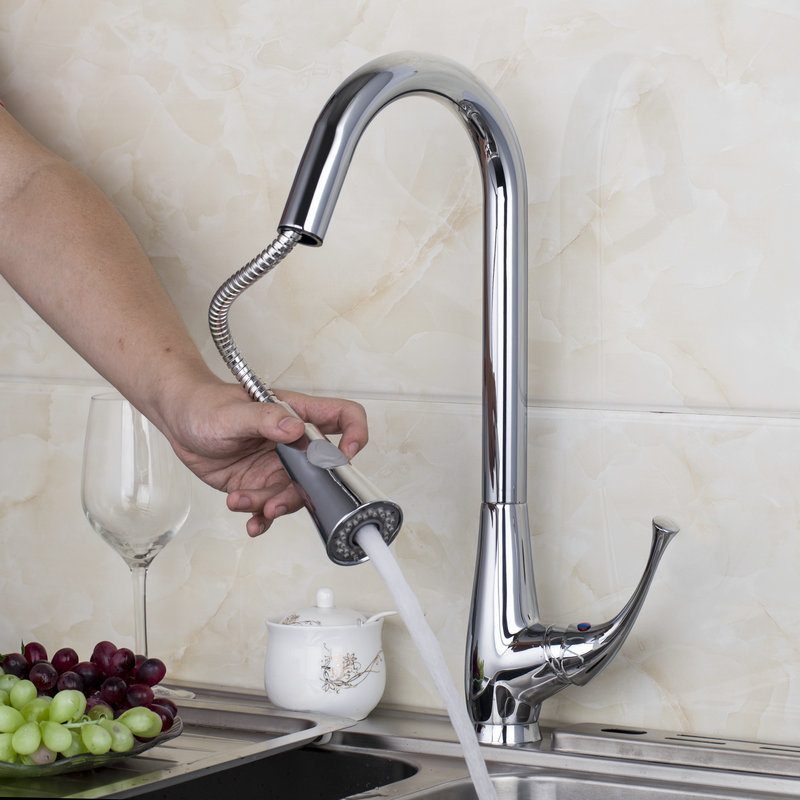 8527/87 2014 newly pull out and down polished chrome finished deck mounted single handle faucet kitchen tap mixer