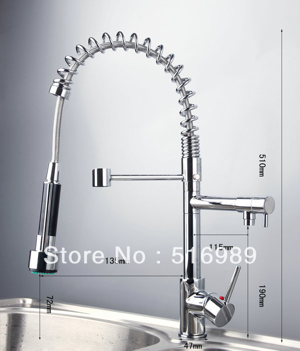 solid brass spring kitchen sink vessel faucet with two spouts ds-8525