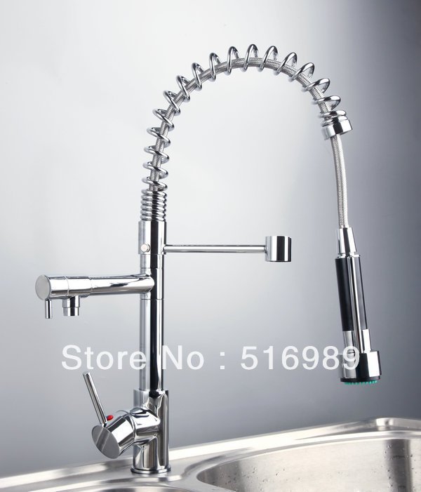 solid brass spring kitchen sink vessel faucet with two spouts ds-8525