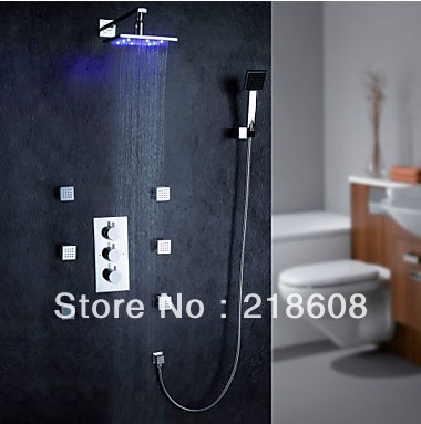 led rainfall shower set wall mount thermostatic chrome shower faucet with bodysprays