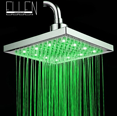 led square shower head 8" rain shower light change power from water flow 3 color shower head