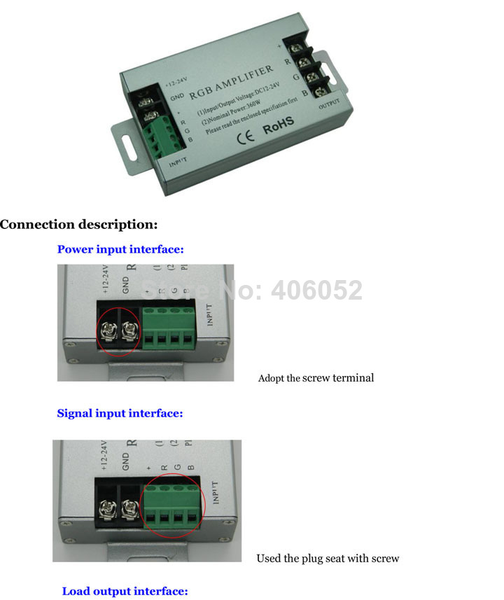 led rgb amplifier controller ;dc12-24v input, 12a current used for 3528&5050 smd rgb led strip light