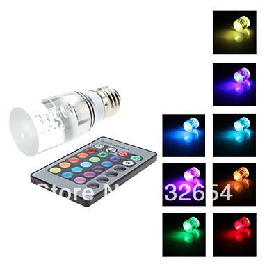 e27 crystal glass cylinder 16 color change rgb 3w led light bulb lamp with remote control 4pcs