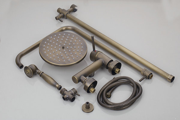 8" showerhead antique brass finish shower faucet with handheld bathroom shower faucet set 50127