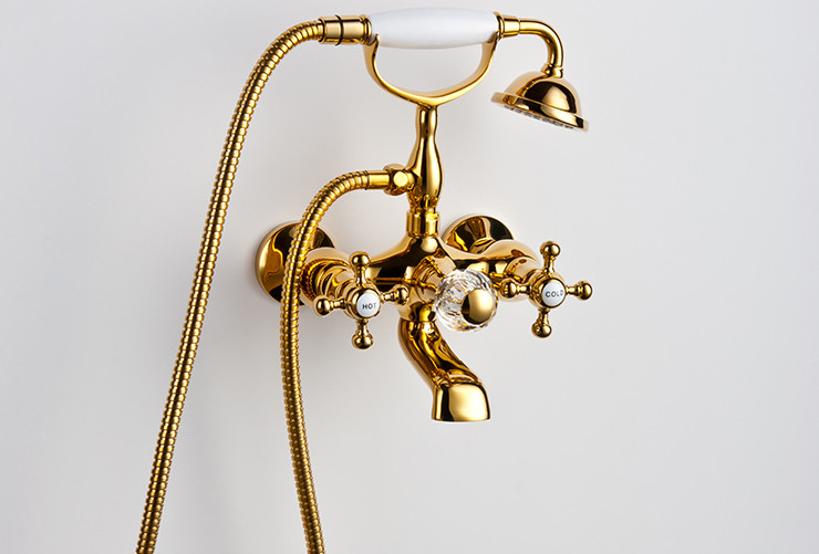luxury classic solid brass bathroom tub gilding faucet mixer with phone shower cold water mixer bathtub tap