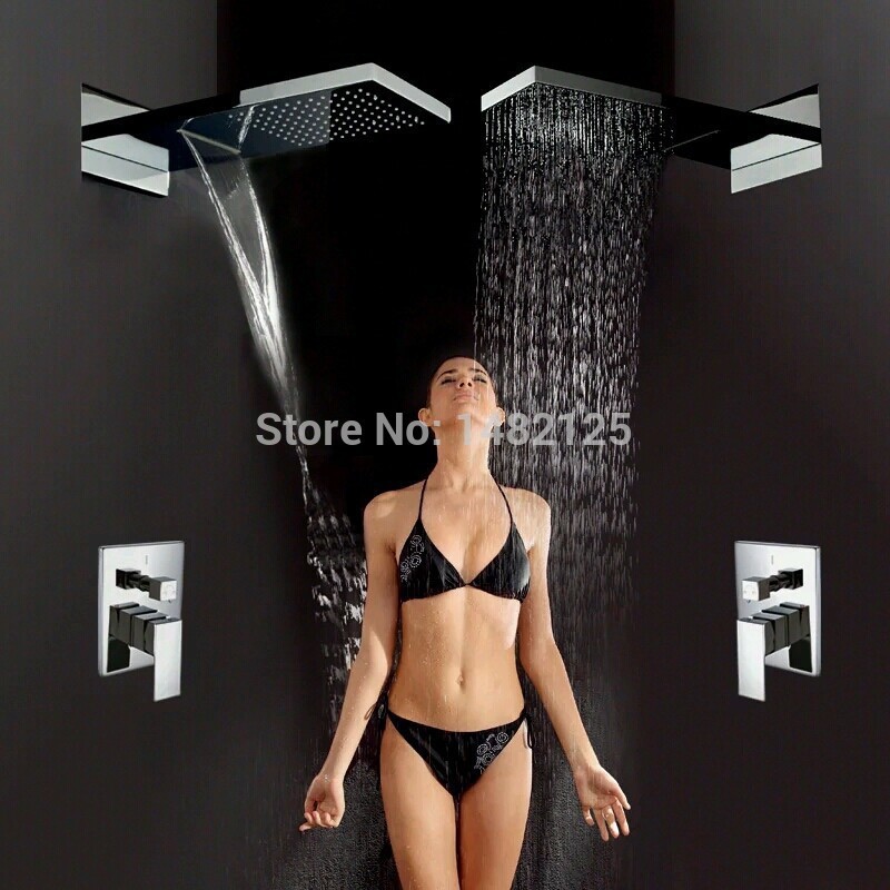 luxury el decor brass concealed in-wall mounted waterfall & rainfall bathroom shower set