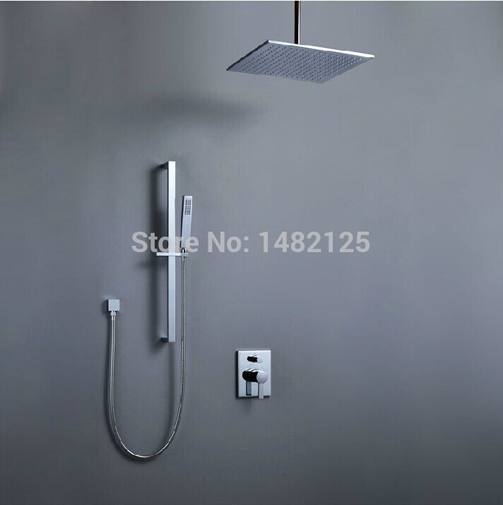 luxury solid brass chrome finish in-wall raindance bathroom shower set with 14 inch square rain shower and sliding bar - Click Image to Close