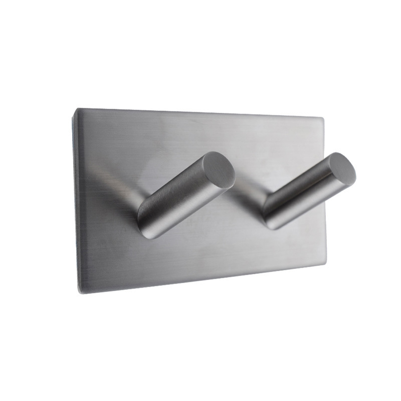 bathroom lavatory self adhesive double coat and robe hook brushed stainless steel - Click Image to Close