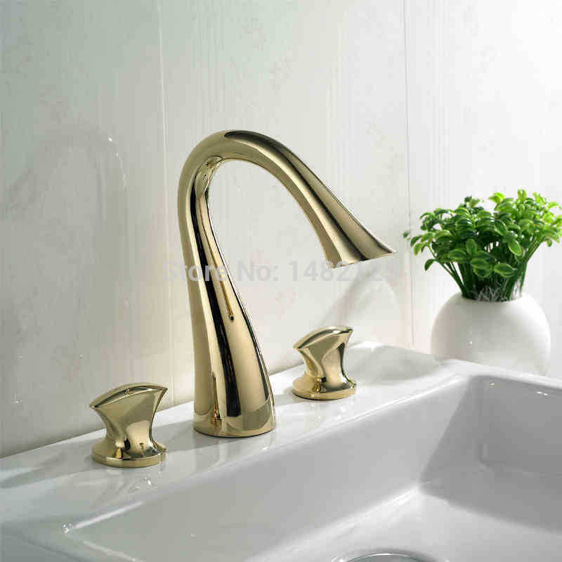 unique design golden bathroom brass basin faucet dual handles mixer tap modern 8 inch design luxury el