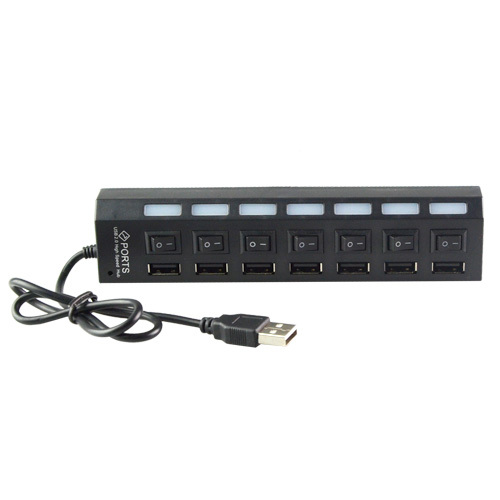 2015 black 7-port usb 2.0 hub with on / off switch 55cm cable for laptop pc computer laptop peripherals accessories
