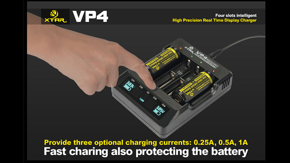 xtar vp4 universal charger lcd display battery charger fit li-ion/lifep04/ni-mh/ni-cd smart batteries charging