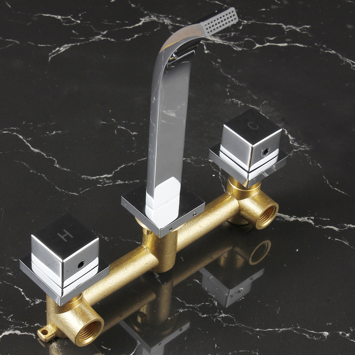 chrome square daul handles wall mounted bathroom basin faucet cold mixer sink tap torneira banheiro faucets,mixers & taps