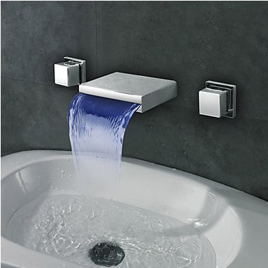 wall mounted led waterfall 3pcs bathroom faucet cold & mixer water tap torneira parede banheiro grifo
