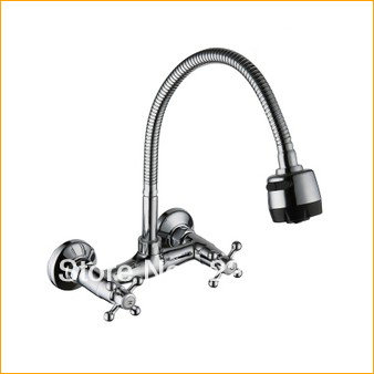 kitchen faucet dual handle wall mounted flexible pipe shower & aerating spouting cold sink mixer water tap torneira cozinha