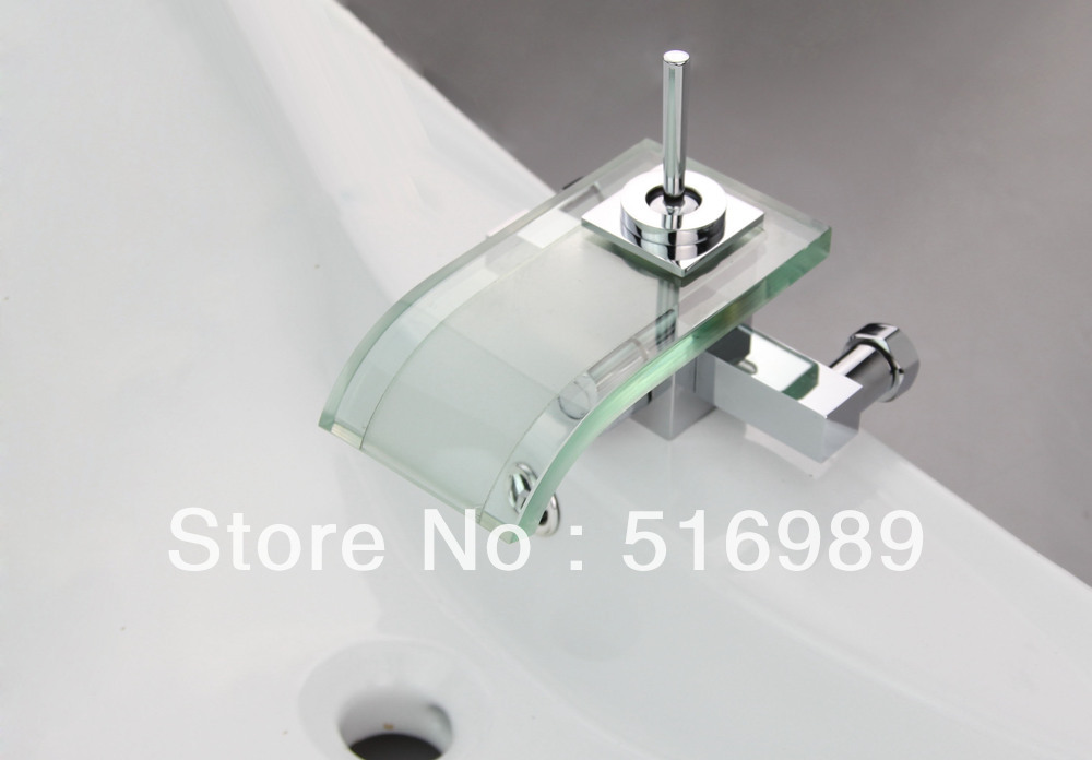 wall mount great glass bathroom basin & kitchen sink waterfall chrome faucet cp 11