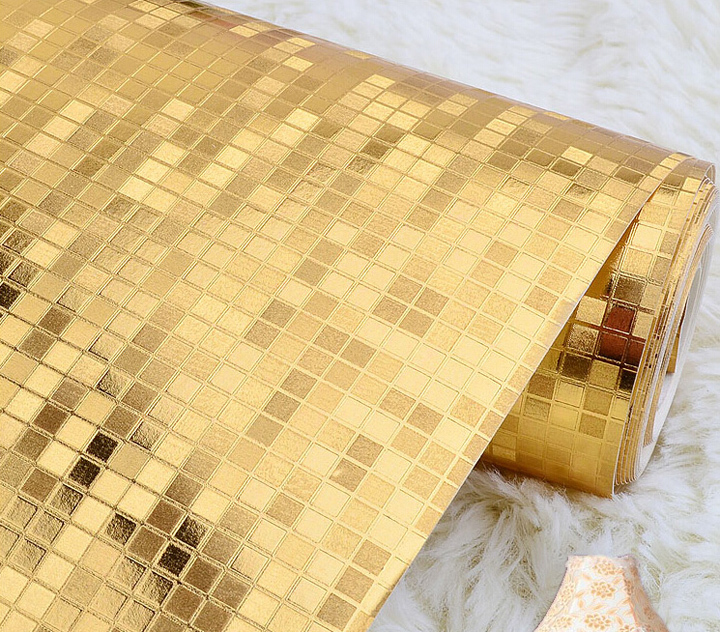 gold foil wallpaper golden luxury mosaic wall paper ceiling wallcovering papel de parede