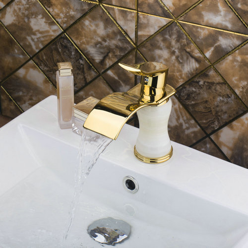 hello bathroom basin faucet torneira waterfall golden polish bathroom brass deck mount 97132 single handle sink faucet mixer tap