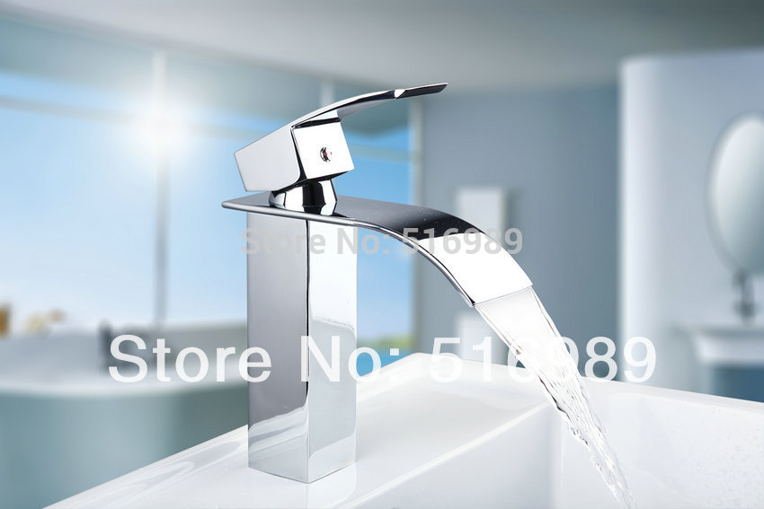 l8256/11 deck mounted single handle bathroom chrome waterfall tap basin faucet