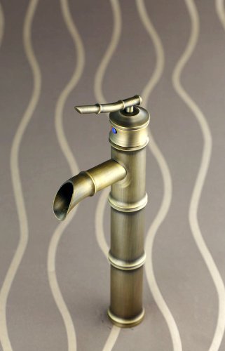 e-pak 8655/26 waterfall spout antique brass bathroom basin sink deck mount faucet vanity vessel single handle mixer tap faucet