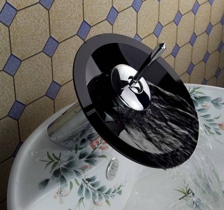 e_pak single lever black round glass waterfall spout 8225-2 faucets mixers & taps bathroom chrome basin faucet