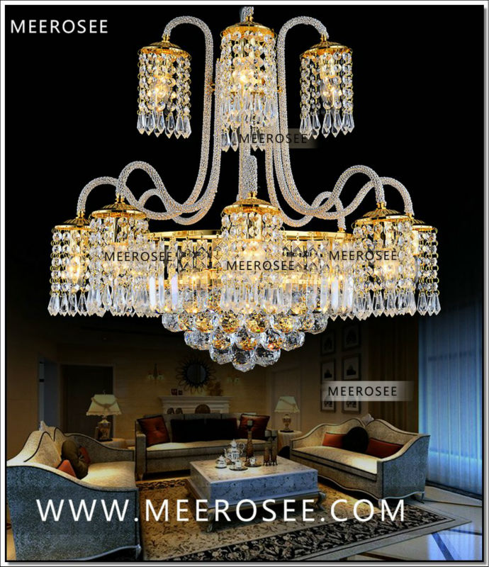 classic gold crystal chandelier light fixture lustre crystal suspension lamp with k9 crystal guaranteemd88011 d640mm h600mm - Click Image to Close