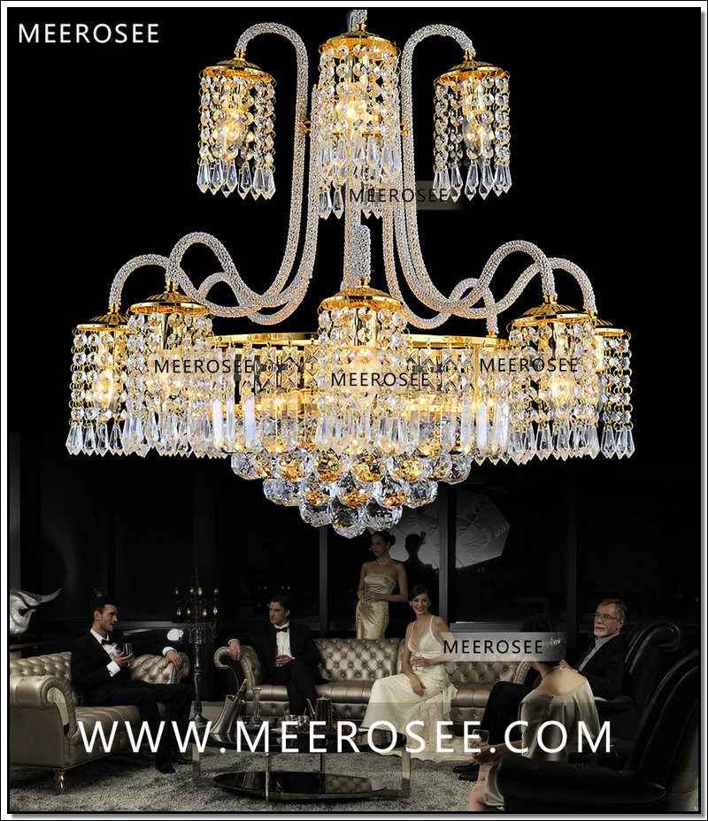 classic gold crystal chandelier light fixture lustre crystal suspension lamp with k9 crystal guaranteemd88011 d640mm h600mm - Click Image to Close
