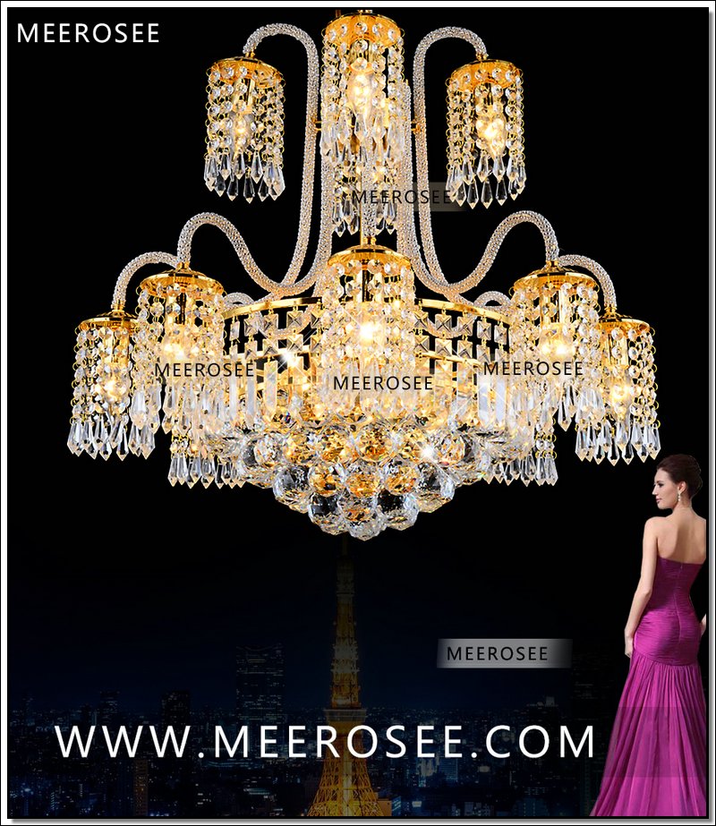classic golden crystal chandelier lighting 12 lights lustre hanging crystal light fixture for lobby md88011 d540mm h550mm