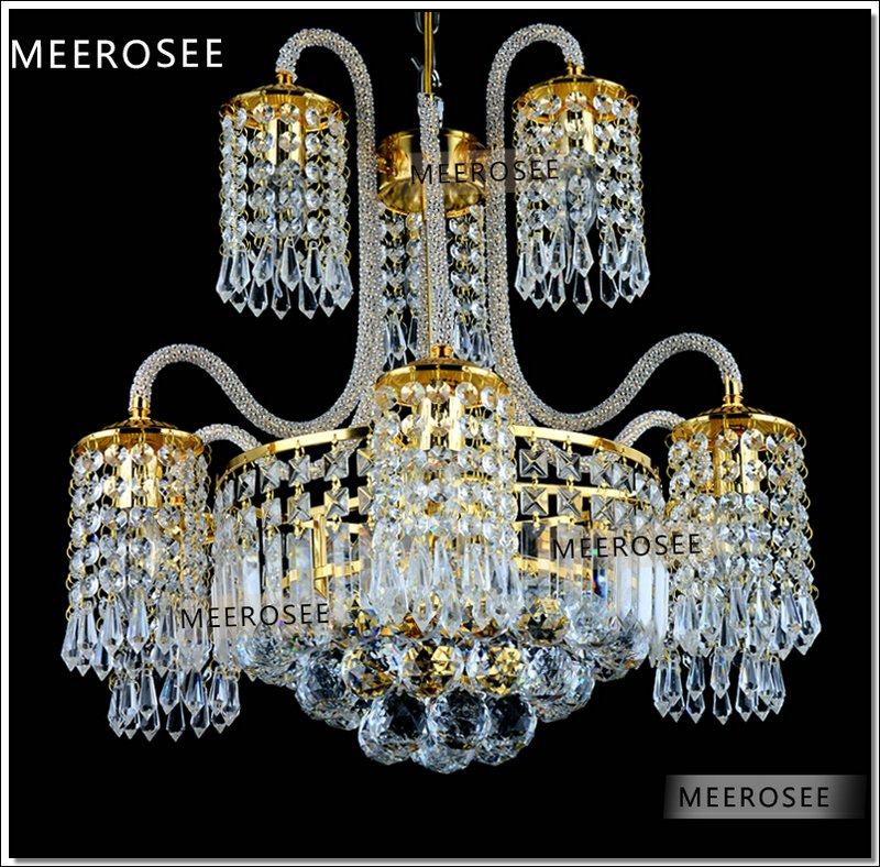classic golden crystal chandelier lighting 12 lights lustre hanging crystal light fixture for lobby md88011 d540mm h550mm - Click Image to Close