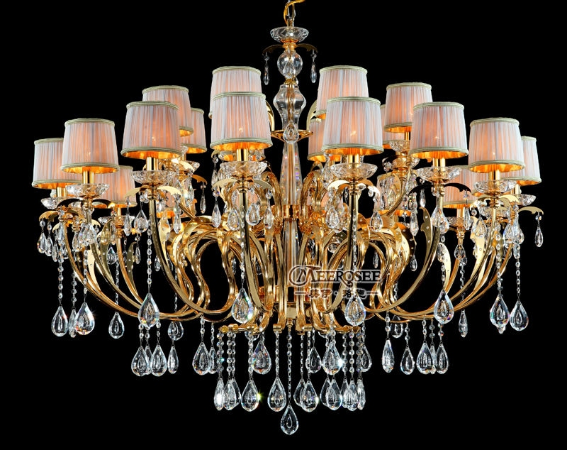 large el light 24 arms gold chandelier crystal light lustre hanging light with lampshade md66109 l24