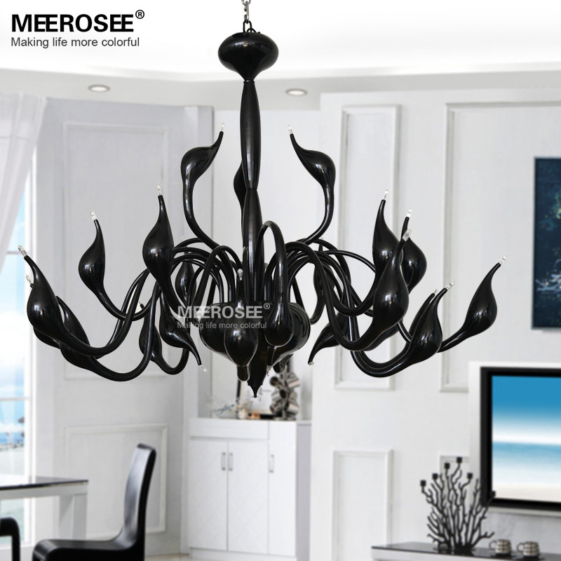 selling 24 light modern swan pendant lamp iron lighting fixture black or white swan arms room suspension light - Click Image to Close
