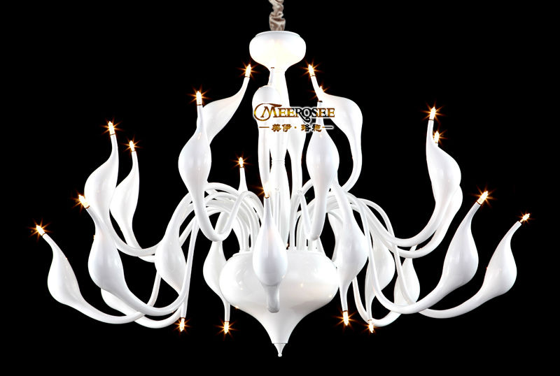 selling 24 light modern swan pendant lamp iron lighting fixture black or white swan arms room suspension light - Click Image to Close