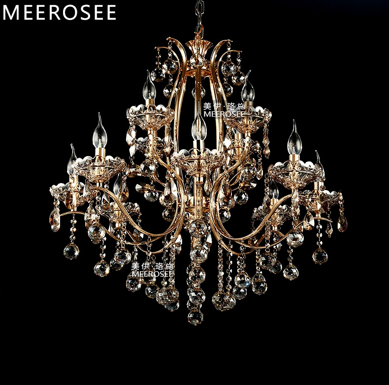 vintage 12 arms gorgeous french gold crystal chandelier lighting lustre crystal hanging light for foyer lobby md8496-l8+4